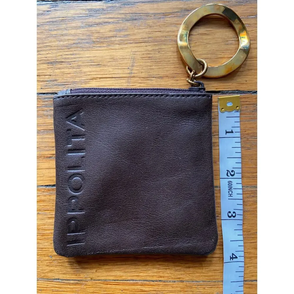 IPPOLITA Brown Leather Coin Purse w/Embossed Logo